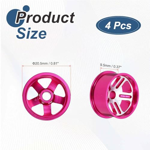 MECCANIXITY 4Pcs RC Car Wheel Rims, 20.5mm Dia 5-Spoke Pink Aluminum Alloy Wheel Rims Hex Hub for HSP RC Drift Racing Touring Car - color: Pink, size: 20.5mm Dia
