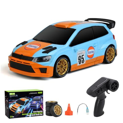 GoolRC RC Drift Car, 1/24 Scale Remote Control Car, 4WD RC Rally Car, 2.4GHz High Speed Electric Racing Vehicle with LED Lights and Drifting Tires for Adults (Orange) - color: Orange