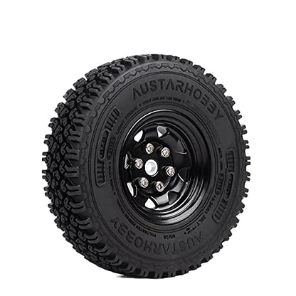 4PCS/Set 1.55 Inch Beadlock Metal Wheel Rim Rubber Tires Compatible with 1/10 RC Crawler Car Axial AX90069 D90 TF2 Tamiya CC01 LC70 (Black) - color: Black