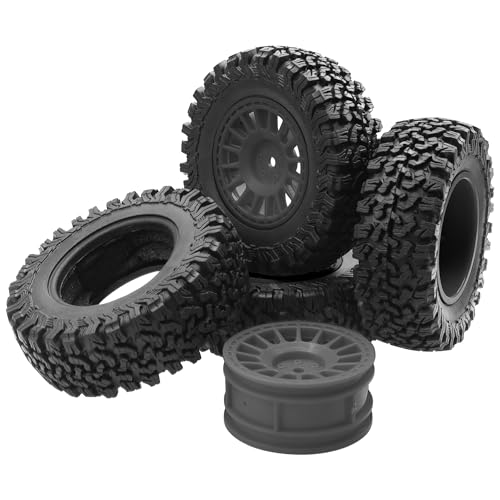 4Pcs HIRCQOO 1.9" RC Crawler Tires OD 90mm Rubber Tire and Plastic Wheel Rims 12mm Hex Compatible with 1/10 Axial SCX10 D90 Tamiya CC01 TF2 TRX4 RC Crawler (Black) - color: Black