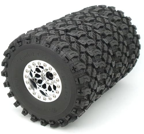 RC 1.9 Beadlock Wheels Negative Offsets 8mm and Tires for 1/10 SCX10 SCX10 SCX10 Pro TRX4 TRX6 Gen7/8 RC Crawler Remote Control Car Upgrades Aluminum 1.9 Beadlock Wheel Rims (Silver) DK - color: Silver