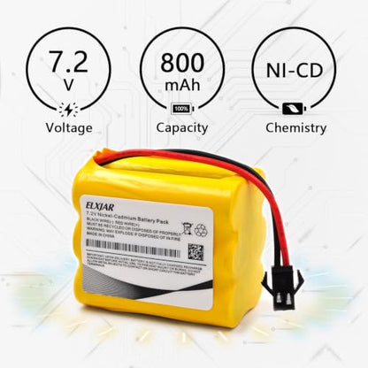(4-Pack) 7.2V 800mAh Ni-Cd Battery with SM-2P Plug for RC Toys | Fits compatible Fisca TR-211 and Huina 1550, 1560, 1570, 560, 570 RC vehicles; includes 2 USB charging cables. - color: 4-Pack