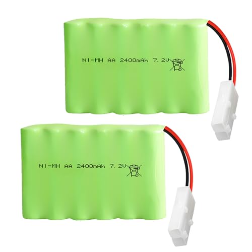 2Pcs 7.2V 2400mAh NI-MH Battery Pack RC Replacement Rechargeable Battery Pack Built-in AA * 6 Cell for Toys,Drone,Remote Control Car Accessory, No Charger Cable