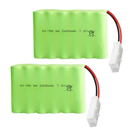 2Pcs 7.2V 2400mAh NI-MH Battery Pack RC Replacement Rechargeable Battery Pack Built-in AA * 6 Cell for Toys,Drone,Remote Control Car Accessory, No Charger Cable