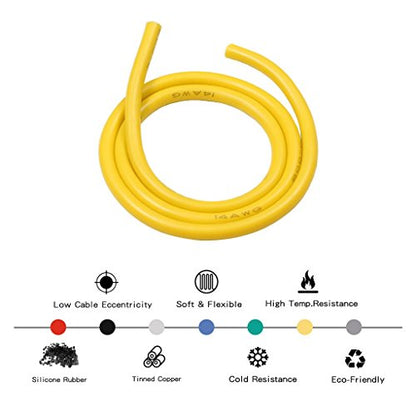 BNTECHGO 14 Gauge Silicone Wire Yellow 40ft Stranded Tinned Copper Wire | Flexible 14 AWG Stranded Wire Silicone Rubber Insulation For RC Models, Drone, Robot, Battery, EV Charger, 3D Printer, DIY - color: Yellow, size: silicone wire 40ft