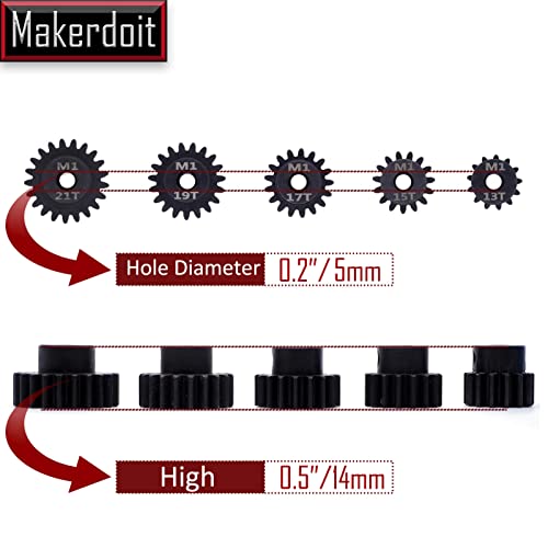 Mod 1 Pinion Gear 5mm 13T 15T 17T 19T 21T Mod1 M1 Pinion Gear 5mm Shaft - size: 13T 15T 17T 19T 21T