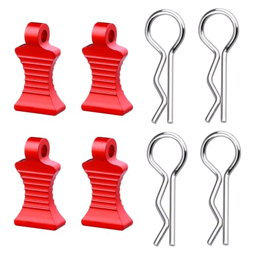 RC Car Body Clips with Pull Tab for 1/10 1/12 Scale Traxxas Axial Redcat Losi Tamiya HPI HSP RC Truck Crawler Buggy On Road Touring Racing, Set of 4 (Red) - color: Red