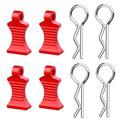 RC Car Body Clips with Pull Tab for 1/10 1/12 Scale Traxxas Axial Redcat Losi Tamiya HPI HSP RC Truck Crawler Buggy On Road Touring Racing, Set of 4 (Red) - color: Red