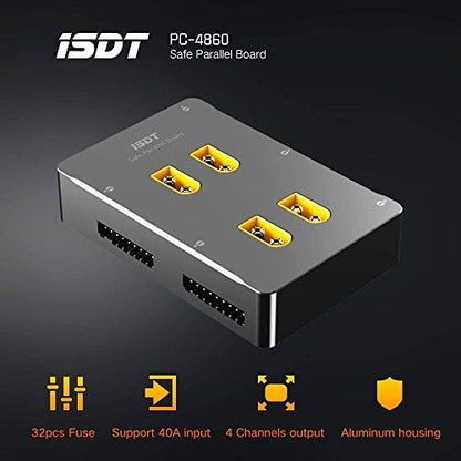 ISDT PC-4860s Lipo Battery Charge Board,1-8S XT60 Safe Parallel Charge Board Balance Charging Plate for RC Battery Charger Lithium Batteries(4 Channels)