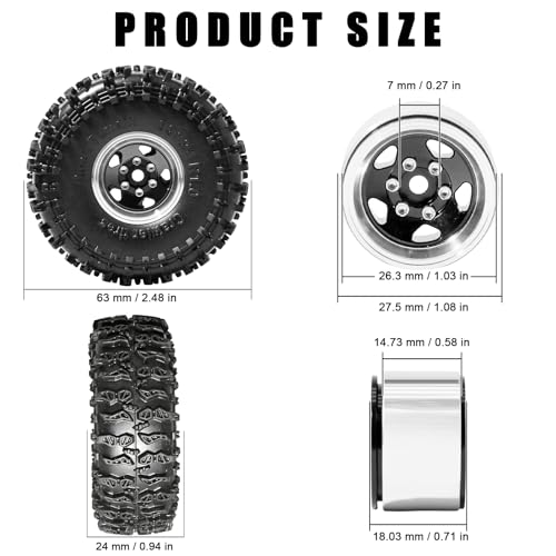 1.0 Beadlock Wheels and Tires Set 4PCS, All Terrain Soft Tires with CNC Aluminum Beadlock Wheels, Compatible with Traxxas TRX4M, Axial SCX24, FMS FCX24 FCX18, AX24, 1/18 1/24 RC Crawlers - color: Black