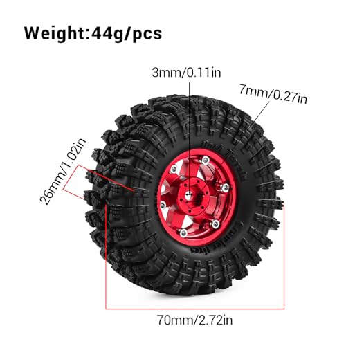 1.3" Aluminum Wheel & Tire Set - Upgrade Parts for 1/18 1/24 SCX24 TRX4M RC Crawler (red) - color: red-2