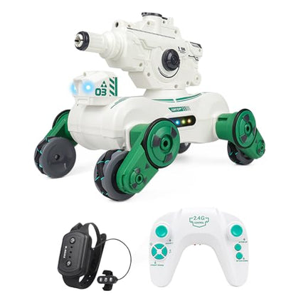 RC Tank That Shoots, RC Stunt Car Shooting Water Bullets, Gesture Sensing Remote Control Tank with 360° Rotating, Spray, Light and Music, 2.4GHz 4WD All Terrains RC Cars for Adults (White) - color: White, size: 1 Battery