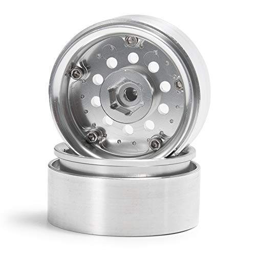 QUE-T 1.9" Pack of 4 Alloy Metal Beadlock Wheel Rims for 1/10 RC Crawler SCX10 90046 D90 Trx4 (Bright Silver) - color: Bright Silver