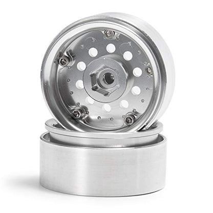 QUE-T 1.9" Pack of 4 Alloy Metal Beadlock Wheel Rims for 1/10 RC Crawler SCX10 90046 D90 Trx4 (Bright Silver) - color: Bright Silver