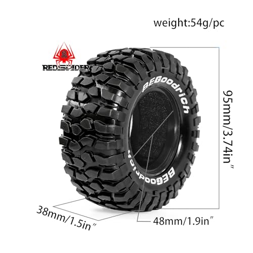 REDSPIDER 1.9'' Rock Crawler Tires OD 95mm/3.74'' (4PCS) For 1/12 RC Crawler MJX H12Y+ H12P Upgrade Replacement Tires (Tires) - color: Tires