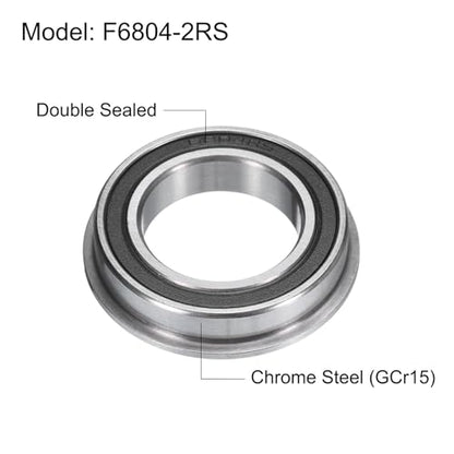 uxcell F6804-2RS Flanged Ball Bearing 20x32x7mm Double Sealed Chrome Steel Flange Bearings, 10pcs - size: F6804-2RS 20x32x7mm