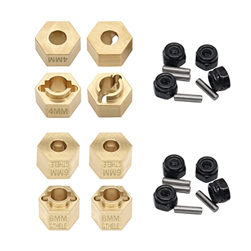 Brass Wheel Hex Hub 4mm&6mm(+1.5mm) Extenders Adaptor Set&Lock Nuts for 1/18 TRX4M Upgrade Parts RC Crawler Car - size: 4MM&6MM