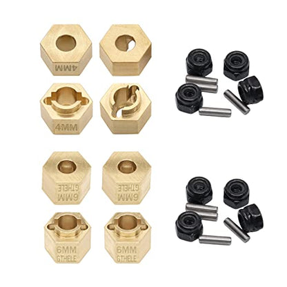 Brass Wheel Hex Hub 4mm&6mm(+1.5mm) Extenders Adaptor Set&Lock Nuts for 1/18 TRX4M Upgrade Parts RC Crawler Car - size: 4MM&6MM