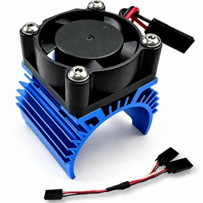 Aluminum 380/390 Motor Heatsink Cooling Fan with Y Cable Dupont Fits for 16101 16102 16103 16104 16106 16201 SCY JJRC C8805 MJX HBX HSP Wltoys Himoto Redcat 1/16 1/18 RC Car (Blue) - style: Blue