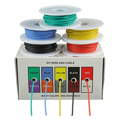 BOJACK 20 AWG Flexible Silicone Wire Electric Wire Hook up Wire Kit 300V Cables with Plus 20 φ3mm Heat Shrink Tubings and a Mini Wire Stripper(5 Colors 19.69Ft Each Color, 20AWG) - size: 20 AWG Silikondraht