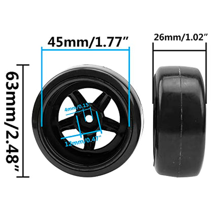1/10 RC Drift Tire Hard Plastic Tires & 12mm Hex Hub Wheel Rims Compatible with Traxxas HSP Tamiya Kyosho Himoto HPI Redcat 1/10 On-Road RC Drift Drifting Car (Black) - color: Black