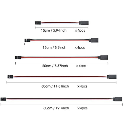 3-Pin RC Extension Cable Extension Cord Male to Famale Lead Extending Wire Set for Servo RC Planes Aircrafts and Cars System 5 Sizes 20PCS
