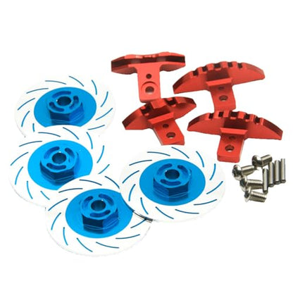 RC Brake Disc, 4 Pcs/Set RC Aluminium Alloy Brake Disc Caliper Set High Simulation Wheel Rim Hex Hub Brake Disc Decoration Compatible with Sakura D4 AWD RWD 1/10 RC Car Upgrade Parts (Blue)