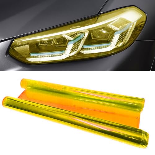 Tint Film for Taillight Headlight Fog Light, 12×48 Inches Vinyl Self-Adhesive Car Tail Light Tape, Brake Light Headlight Cover Protection Film Color Shiny Chameleon Sticker (Golden) - color: Golden