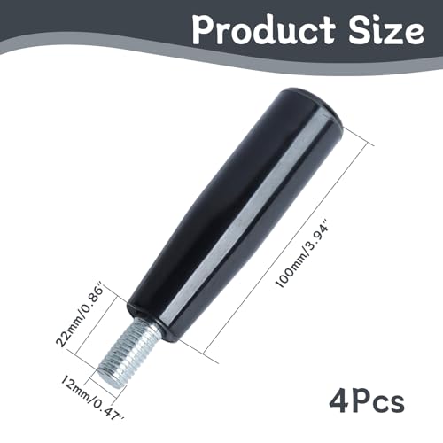 4 Pcs Revolving Handwheel Handle, M12 Male Threaded Stem, Zinc Alloy Steel with Powder Coated Finish, for Milling Machine & Lathe Equipment (Black) - size: M12 x 100mm