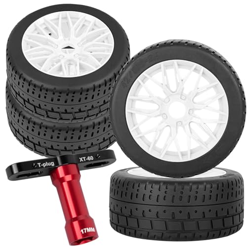 RC Tires Highway Tires for 1/8 Typhon 6s BLX,1/7 Infraction 6S BLX,Limitless RC Car,RC Wheels Set/Highway Wheel,Plastic Wheels,White - color: White- (Wheel Tires)