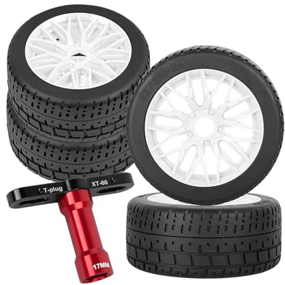 RC Tires Highway Tires for 1/8 Typhon 6s BLX,1/7 Infraction 6S BLX,Limitless RC Car,RC Wheels Set/Highway Wheel,Plastic Wheels,White - color: White- (Wheel Tires)
