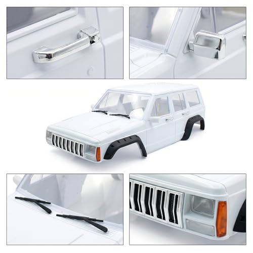 1/10 RC Crawler Hard Body Shell, 313mm Cherokee-Style, SCX10/TRX4, White | Unpainted hard plastic kit, detailed interior and scale accessories, for Axial SCX10 II 90046/90047 and Traxxas TRX4 builds - color: White