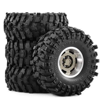 1.9" Beadlock Wheels and Tires for TRX4 SCX10 SCX10 III 90046 D90 1/10 RC Crawlers (Titanium) - color: Titanium