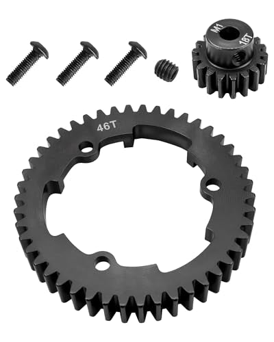 46T 1 Mod Hardened Steel Spur Gear ＆ 18T Motor Pinion Gear Compatible with 1/5 X-Maxx 1/7 XO-1 1/10 Maxx 1/10E-Revo 2.0 VXL, Replace 6447