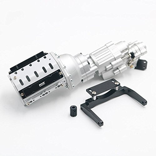 KYX Racing V8 Engine Motor 2 Speed Gearbox + Axle Servo Mount + Modified Battery Tray Set for 1/10 Rc Crawler SCX10 II
