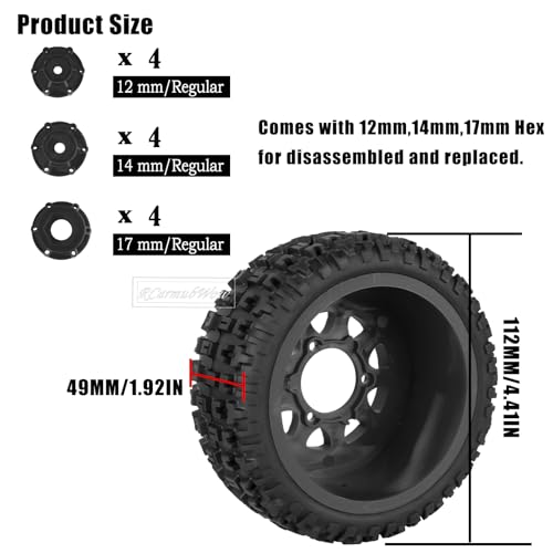 RC Wheels and Tires w/12mm 14mm 17mm Hex Short Course Tire for 1/10 Scale Car Arrm a Senton,Axia1,Slash 2WD Slash 4×4 4WD,Red cat,Rc 4wd,1/10 Truck Tires Rubber Tyres Plastic Wheel,Black - color: Black(4pcs)