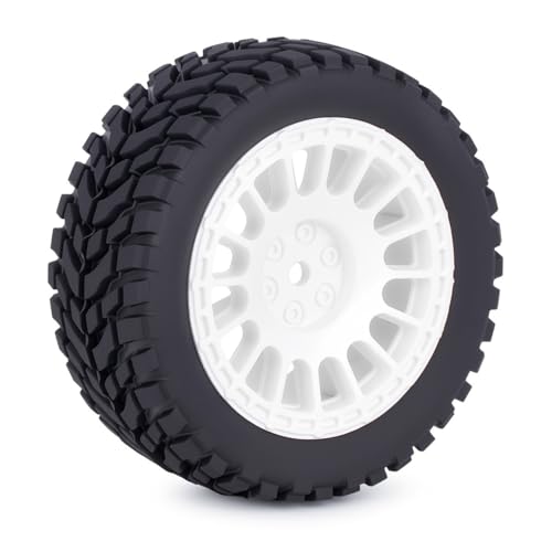 4PCS RC Rally Car Tyres 12mm Hex Hub Wheel Rims Tires NOT Pre-Glued for 1/16 1/14 1/12 1/10 Scale Off Road Buggy On-Road Touring Car Upgrade Parts (White) - color: White