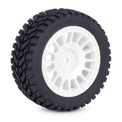 4PCS RC Rally Car Tyres 12mm Hex Hub Wheel Rims Tires NOT Pre-Glued for 1/16 1/14 1/12 1/10 Scale Off Road Buggy On-Road Touring Car Upgrade Parts (White) - color: White
