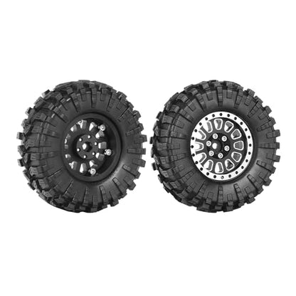 4PCS 1.3" Aluminum Alloy Beadlock Wheel Rims All-Terrain Tyre 70mm Rubber Tires Set with 5mm & 7mm Hex for 1/12 1/14 1/18 1/24 RC Rock Crawler Car Upgrade Parts (C-Black) - color: C-black