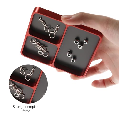 Metal RC Screws Tray with Magnetic Pad, Magnet Screws Holder Alloy Plate RC Fixing Tools Tray for RC Car Boat, Pins and Other Small Metal Parts (RED) - color: Red