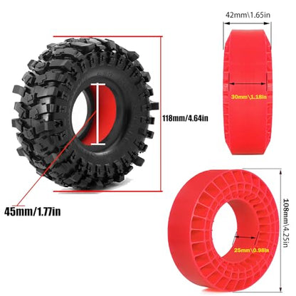 REDSPIDER 1.9 Crawler Tires （4pcs）， Soft Rubber Mud 1.9 Tires OD 118 * 45MM For RC Crawler Car Traxxas TRX4 Axial SCX10 SCX10 II RC4WD D90 D110 TF2 Tamiya CC01 Gen8 (Red silicone insert) - color: Red silicone insert