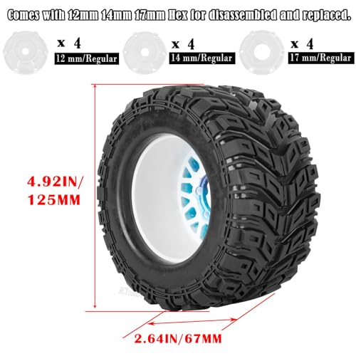 RC Truck Tires Wheel for 1/10 Big Rock Granite Vortek 3s / Stampede Rustler RC Car,4-Pack RC Wheels Tires,Colour - color: Colour- (Rc Tires Wheel)