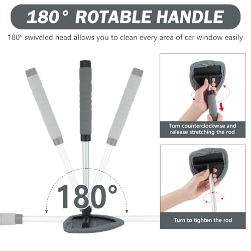 8 Pcs Car Window Cleaner Kit Triangle Shape Include Windshield Cleaning Tool with Extendable Handle 5 Microfiber Bonnets 1 Car Ventilation Brush 1 Empty 50ml Spray Bottle Glass Wiper Kits, Grey - color: Grey
