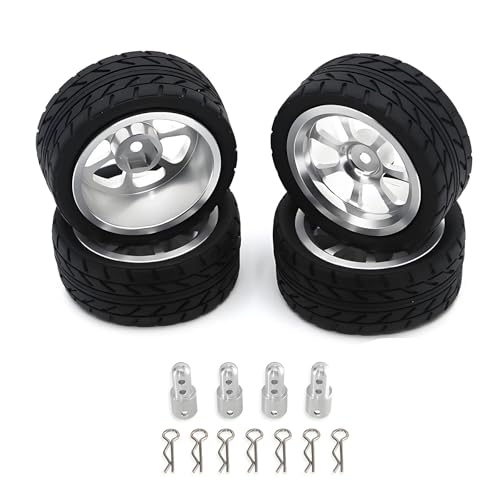 for MJX for Hyper GO 14303 14302 14301 Metal Wheel Tires 1/14 Rally High Strength Metal Wheels Height Increasing Set(Silver)
