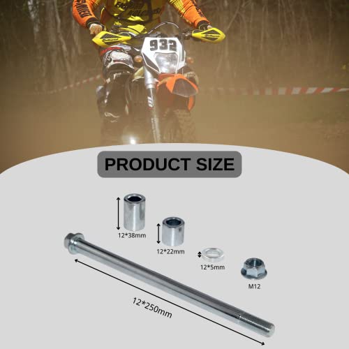 12mm 250mm Front Rear Axle with Bush 38mm 22mm 5mm Fit for PIT PRO Dirt Bike Scooter QUAD ATV 50cc 110cc 125cc