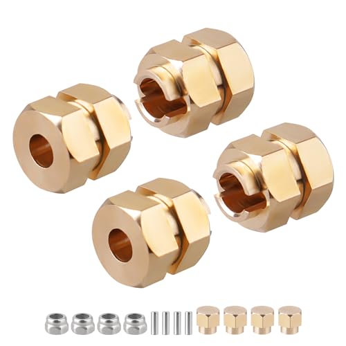 Brass Hex Wheel Hubs 7mm Extension Drive Adaptor Set for 1/18 TRX4M TRX4MT Bronco F-150 K10 Defender RC Crawler High Trail Upgrade Parts, 4 Pack