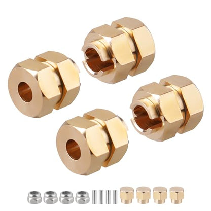 Brass Hex Wheel Hubs 7mm Extension Drive Adaptor Set for 1/18 TRX4M TRX4MT Bronco F-150 K10 Defender RC Crawler High Trail Upgrade Parts, 4 Pack