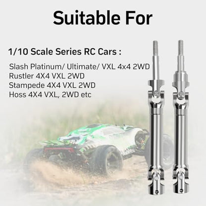 4Pcs Front and Rear CVD Drive Shafts U-Joint Steel Metal RC Driveshaft for 1/10 Traxxas Slash/Stampede/Hoss/Rustler VXL 4X4 4WD RC Car Upgrade Parts(Steel Metal Front&Rear Axle, Sliver)