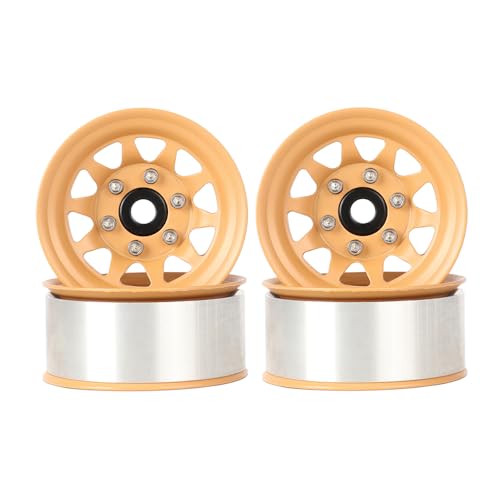 4PCS 1.55 Inch Aluminum Alloy Metal 10Holes Beadlock Wheel Rim Hubs Replacement Accessory for Tamiya AX90069 D90 TF2 CC01 CC02 1/10 RC Crawler Car Upgrade Parts(A-Yellow) - color: A-yellow
