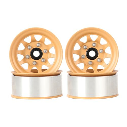 4PCS 1.55 Inch Aluminum Alloy Metal 10Holes Beadlock Wheel Rim Hubs Replacement Accessory for Tamiya AX90069 D90 TF2 CC01 CC02 1/10 RC Crawler Car Upgrade Parts(A-Yellow) - color: A-yellow